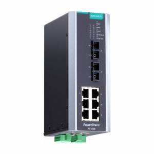 PT-508-MM-SC-24 IEC 61850-3 managed DIN-Rail Ethernet switch, with 6 10/100BaseT(X) ports, and 2 100BaseFX single-mode ports with SC connectors, 1 isolated power supply (24 VDC), -40 to 85C operating temperature