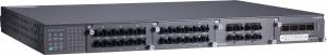 PT-7728-PTP-R-24 IEC 61850-3 modular rackmount PTP switch w/ 4 slots for IEEE 1588 fast Ethernet modules, or 1 slot for Gigabit Ethernet modules, total up to 24+4G ports, cabling on rear panel, 1 isolated power supply (24 VDC), -40~85 C