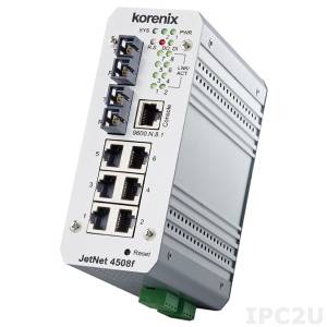 JetNet 4508f-s v2 Korenix Industrial Web-Managed 6x10/100Base-TX Ethernet Ring Switch and 2x100Base-FX Ports (SC or ST Connector by request) / Single-Mode, Support Modbus TCP/IP