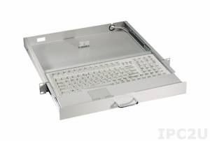 AX7042W-PAD Retractable Industrial Keyboard for mounting 19&quot;, 1U, 119 Keys, USB Interface, TouchPad, Beige