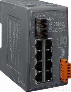 NS-209FCS Industrial Smart Ethernet Switch with 8 10/100 Base-T Ports and 1 Single-mode 100 Base-FX Port
