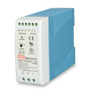 PWR-60-24 Industrial Power Supply Slim Type for DIN-Rail Mounting, 60W, 24VDC Out, Input 85-264 VAC, -20...+70C Operating temperature