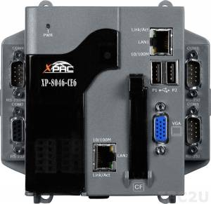 XP-8046-CE6 PC-compatible AMD LX 800 500MHz Industrial Controller, 4Gb Flash, 512 MB DDR, 5xRS-232/485, 2xEthernet, Win CE 5.0, with no Expansion Slots, OS Windows Embedded CE 6.0, IsaGraf, InduSoft