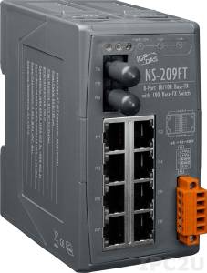 NS-209FT Industrial Smart Ethernet Switch with 8 10/100 Base-T Ports and 1 Multi-mode 100 Base-FX Port