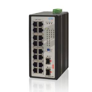 IFS-1602GS-E Industrial Unmanaged Fast Ethernet Switch with 16x 10/100 Base-TX, 2x 10/100/1000Base-X SFP Ports, Redundant Dual 48VDC Input Power, -40..+75C Operating Temperature, EN50121-4, EN61000-6-2, EN61000-6-4, CE, FCC certific
