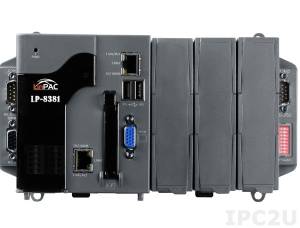 LP-8381-EN PC-compatible AMD LX800 500MHz Industrial Controller, 4Gb Flash, 1 Gb SRAM, 2xRS-232, 1xRS-485, 1xRS-232/485, 2xUSB, Ethernet, Linux 2.6.18, with 3 Expansion Slots