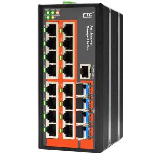 IFS-1604GSM-E Industrial Managed Fast Ethernet Switch with 16x 100 Base-T Ports, 4x SFP Ports, 9.6...60VDC-In, -40..+75C Operating Temperature