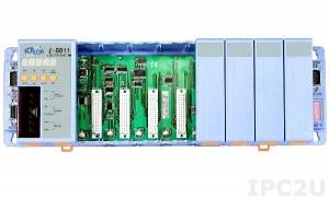 I-8811 PC-compatible 40MHz Industrial Controller, 512kb Flash, 512kb SRAM, 2xRS232, 1xRS485, 1xRS232/485, 7-Segment Display, Mini OS7, 8 Expansion Slots