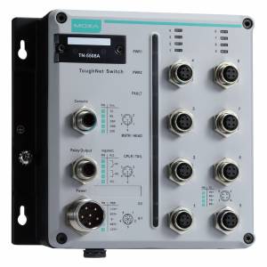 TN-5508A-WV-T L2 managed switch with 8 10/100BaseT(X) M12 Ports, dual power input, 24 to 110 VDC, -40 to 75 operating temperature