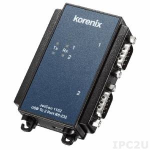 JetCon 1102 Korenix Industrial USB to RS-232C Serial Converter, 1x USB, 2x RS-232, Wide Temperature -30..+75 C