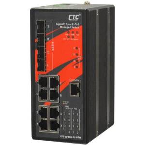IGS-804SM-SE-8PH Industrial Managed Gigabit Ethernet Switch with 8x 10/100/1000 Base-T PoE ports, 4x SFP Ports, Redundant Dual 48VDC Input Power, Alarm Relay Contact, -10..+60C Operating Temperature, SyncE, IEEE 1588 PTPv2, EN50121-4, EN61000-6-2, EN61000-6-4