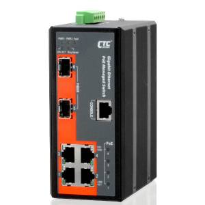 IFS-402GSM-4PHE24 Industrial Managed Fast Ethernet Switch with 4x 100 Base-T PoE Ports, 2x SFP Ports, Redundant Dual 24/48VDC Input Power, 9.6...60VDC-In, -40..+75C Operating Temperature